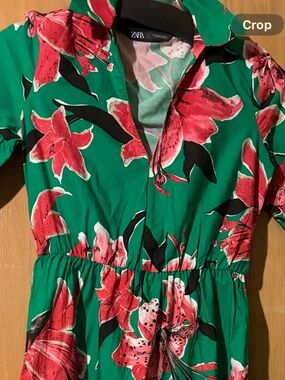 Women’s Green Floral Tiered Dress with Pink Blooms